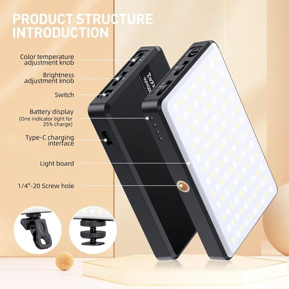 120 LED Phone Light, Selfie Light for iPhone, 5000Mah Rechargeable Clip Video Li - Picture 4 of 9